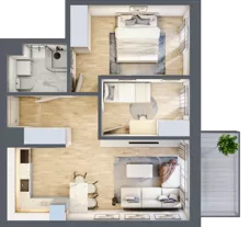 3 pokoje, mieszkanie 51,63 m², piętro 1, oferta nr B1.07, Osiedle Kwiatowe, Mysłowice, ul. Kwiatowa