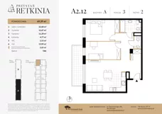 3 pokoje, mieszkanie 69,39 m², piętro 2, oferta nr A.2.12, Przystań Retkinia, Łódź, Polesie, Lublinek-Pienista, ul. Pienista 55