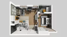 2 pokoje, mieszkanie 42,24 m², piętro 1, oferta nr E/1, Apartamenty Literacka bud. E i F, Warszawa, Bielany, Piaski, ul. Literacka