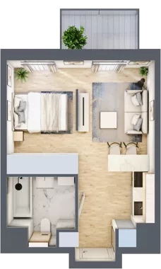 1 pokój, apartament 30,26 m², piętro 1, oferta nr B/91, Apartamenty Park Matecznego, Kraków, Podgórze, Mateczny, ul. Rydlówka 5