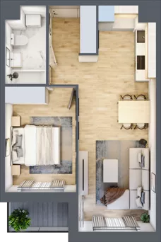 2 pokoje, mieszkanie 42,67 m², piętro 2, oferta nr A/77, Osiedle Międzyleska 3, Wrocław, Tarnogaj, Krzyki, ul. Międzyleska