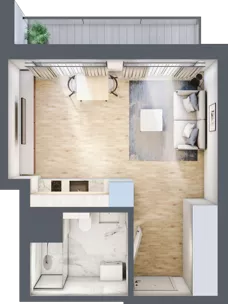 1 pokój, mieszkanie 26,09 m², piętro 1, oferta nr A/22, Apartamenty Grzybowska 11, Warszawa, Śródmieście, Śródmieście Północne, ul. Grzybowska 11