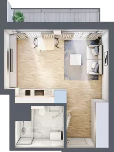 1 pokój, mieszkanie 26,09 m², piętro 2, oferta nr A/45, Apartamenty Grzybowska 11, Warszawa, Śródmieście, Śródmieście Północne, ul. Grzybowska 11