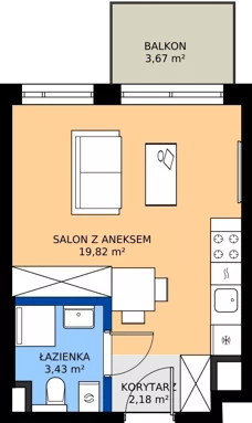 1 pokój, mieszkanie 25,43 m², piętro 1, oferta nr B/7, Bokserska 71 etap 2.2, Warszawa, Ursynów, Wyczółki, ul. Bokserska 71