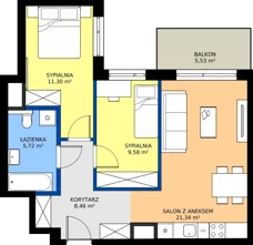 3 pokoje, mieszkanie 56,40 m², piętro 1, oferta nr B/38, Bokserska 71 etap 2.2, Warszawa, Ursynów, Wyczółki, ul. Bokserska 71