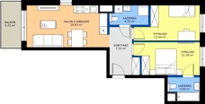 3 pokoje, mieszkanie 58,03 m², piętro 1, oferta nr B/5, Bokserska 71 etap 2.2, Warszawa, Ursynów, Wyczółki, ul. Bokserska 71