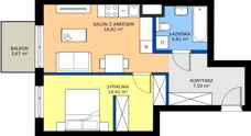 2 pokoje, mieszkanie 43,54 m², piętro 2, oferta nr C/42, Bokserska 71 etap 2.2, Warszawa, Ursynów, Wyczółki, ul. Bokserska 71