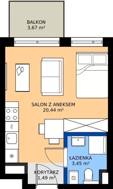 1 pokój, mieszkanie 25,38 m², piętro 1, oferta nr C/6, Bokserska 71 etap 2.2, Warszawa, Ursynów, Wyczółki, ul. Bokserska 71