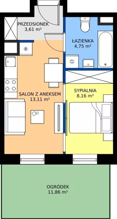 2 pokoje, mieszkanie 29,63 m², parter, oferta nr H/32, Apartamenty Park Matecznego etap 2.2, Kraków, Podgórze, Mateczny, ul. Orawska