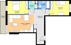 3 pokoje, mieszkanie 67,98 m², piętro 1, oferta nr H/49, Apartamenty Park Matecznego etap 2.2, Kraków, Podgórze, Mateczny, ul. Orawska