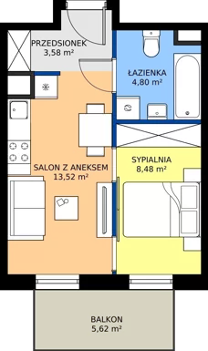 2 pokoje, mieszkanie 30,38 m², piętro 1, oferta nr I/33, Apartamenty Park Matecznego etap 2.2, Kraków, Podgórze, Mateczny, ul. Orawska