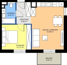 2 pokoje, mieszkanie 45,01 m², piętro 1, oferta nr 4, MISTA Kraków, Kraków, Mistrzejowice, ul. Mistrzejowicka