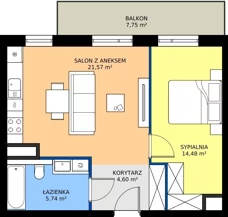 2 pokoje, mieszkanie 46,39 m², piętro 1, oferta nr 2, MISTA Kraków, Kraków, Mistrzejowice, ul. Mistrzejowicka