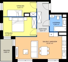 3 pokoje, mieszkanie 54,58 m², piętro 1, oferta nr 61, MISTA Kraków, Kraków, Mistrzejowice, ul. Mistrzejowicka