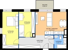 3 pokoje, mieszkanie 63,57 m², piętro 2, oferta nr 69, MISTA Kraków, Kraków, Mistrzejowice, ul. Mistrzejowicka