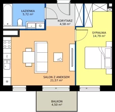 2 pokoje, mieszkanie 46,66 m², piętro 1, oferta nr 59, MISTA Kraków, Kraków, Mistrzejowice, ul. Mistrzejowicka