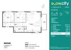 3 pokoje, mieszkanie 65,80 m², piętro 1, oferta nr D2-1, Slow City - Etap D, Kraków, Prądnik Biały, ul. Piaszczysta