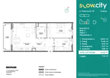 3 pokoje, mieszkanie 64,82 m², piętro 1, oferta nr D2-6, Slow City - Etap D, Kraków, Prądnik Biały, ul. Piaszczysta
