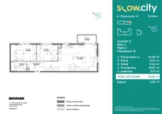 3 pokoje, mieszkanie 75,00 m², piętro 1, oferta nr D3-12, Slow City - Etap D, Kraków, Prądnik Biały, ul. Piaszczysta