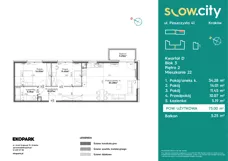 3 pokoje, mieszkanie 75,00 m², piętro 2, oferta nr D3-22, Slow City - Etap D, Kraków, Prądnik Biały, ul. Piaszczysta