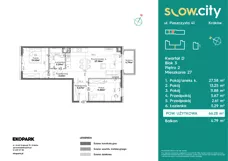 3 pokoje, mieszkanie 66,28 m², piętro 2, oferta nr D3-27, Slow City - Etap D, Kraków, Prądnik Biały, ul. Piaszczysta