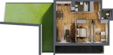 3 pokoje, mieszkanie 58,36 m², piętro 1, oferta nr B.4.11, Osiedle Kwintet, Warszawa, Białołęka, Grodzisk, ul. Podwójna 2, 4, 6, 8, 10