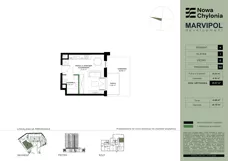 1 pokój, mieszkanie 25,07 m², piętro 1, oferta nr B/B1-1-02, Nowa Chylonia, Gdynia, Chylonia, Chylonia, ul. Pucka 4