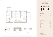 4 pokoje, mieszkanie 75,03 m², piętro 1, oferta nr B/M009, Osiedle Juu, Warszawa, Białołęka, Grodzisk, ul. Skarbka z Gór 47