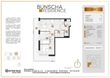 3 pokoje, mieszkanie 59,85 m², piętro 1, oferta nr C11, Bunscha Residence, Kraków, Dębniki, Ruczaj, ul. Bunscha