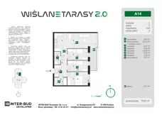 4 pokoje, mieszkanie 78,67 m², piętro 2, oferta nr A.14, Wiślane Tarasy 2.0, Kraków, Grzegórzki, ul. Grzegórzecka/Stachowskiego