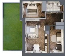3 pokoje, apartament 59,19 m², parter, oferta nr E.0.2, Inspire, Katowice, Osiedle Paderewskiego-Muchowiec, Dolina Trzech Stawów, ul. gen. Sikorskiego 41