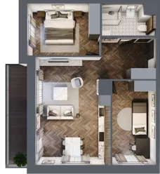 3 pokoje, apartament 59,55 m², piętro 1, oferta nr E.1.2, Inspire, Katowice, Osiedle Paderewskiego-Muchowiec, Dolina Trzech Stawów, ul. gen. Sikorskiego 41