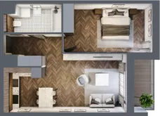 2 pokoje, mieszkanie 48,66 m², piętro 3, oferta nr E.3.7, Inspire, Katowice, Osiedle Paderewskiego-Muchowiec, Dolina Trzech Stawów, ul. gen. Sikorskiego 41