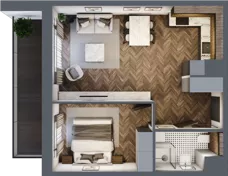 2 pokoje, apartament 45,21 m², piętro 5, oferta nr F.5.1, Inspire, Katowice, Osiedle Paderewskiego-Muchowiec, Dolina Trzech Stawów, ul. gen. Sikorskiego 41