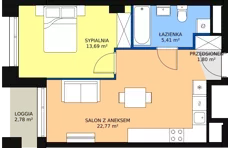 2 pokoje, mieszkanie 43,75 m², piętro 7, oferta nr AA.50, Strefa Progress, Łódź, Śródmieście, Śródmieście-Wschód, al. Kościuszki 132 / ul. Piotrkowska 217
