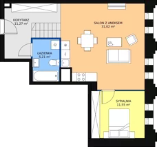 2 pokoje, apartament 59,28 m², piętro 4, oferta nr AA.28, Strefa Progress, Łódź, Śródmieście, Śródmieście-Wschód, al. Kościuszki 132 / ul. Piotrkowska 217