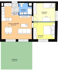 3 pokoje, mieszkanie 57,71 m², parter, oferta nr D.01.06, NOW, Łódź, Widzew, Stary Widzew, ul. Dowborczyków 18