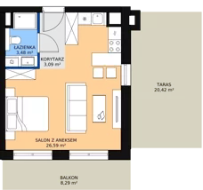 1 pokój, mieszkanie 32,74 m², piętro 3, oferta nr E.04.03, NOW, Łódź, Widzew, Stary Widzew, ul. Dowborczyków 18