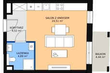 1 pokój, mieszkanie 33,40 m², piętro 1, oferta nr F.02.07, NOW, Łódź, Widzew, Stary Widzew, ul. Dowborczyków 18