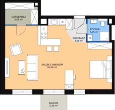 1 pokój, mieszkanie 31,73 m², piętro 2, oferta nr F.03.02, NOW, Łódź, Widzew, Stary Widzew, ul. Dowborczyków 18
