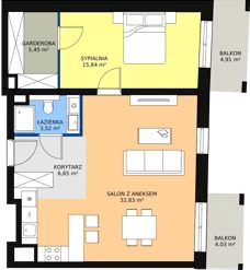 2 pokoje, mieszkanie 42,34 m², piętro 2, oferta nr F.03.03, NOW, Łódź, Widzew, Stary Widzew, ul. Dowborczyków 18