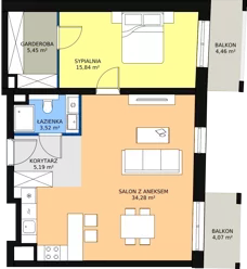 2 pokoje, mieszkanie 52,14 m², piętro 4, oferta nr F.05.02, NOW, Łódź, Widzew, Stary Widzew, ul. Dowborczyków 18