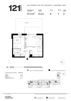 2 pokoje, apartament 47,30 m², piętro 1, oferta nr CYLK_CYLK_A.2.2, Legionów 121, Gdynia, Redłowo, ul. Legionów 121