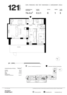 3 pokoje, apartament 74,40 m², piętro 1, oferta nr CYLK_CYLK_C.2.1, Legionów 121, Gdynia, Redłowo, ul. Legionów 121