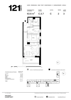 3 pokoje, apartament 63,60 m², piętro 2, oferta nr CYLK_CYLK_C.3.7, Legionów 121, Gdynia, Redłowo, ul. Legionów 121