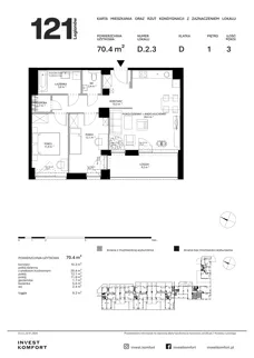 3 pokoje, apartament 70,40 m², piętro 1, oferta nr CYLK_CYLK_D.2.3, Legionów 121, Gdynia, Redłowo, ul. Legionów 121