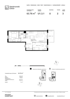 3 pokoje, apartament 63,80 m², piętro 2, oferta nr NAD3_UW_U1.3.1, Nadmorski Dwór, Gdańsk, Brzeźno, ul. Nadmorski Dwór