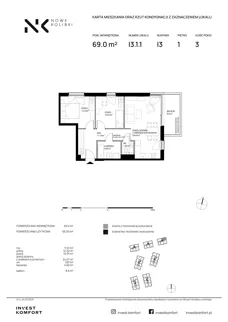 3 pokoje, apartament 65,05 m², piętro 1, oferta nr BER2_IJK_I3.1.1, Nowe Kolibki, Gdynia, Orłowo, Kolibki, ul. Bernadowska