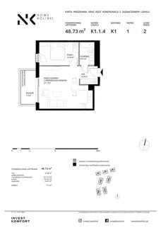 2 pokoje, apartament 48,73 m², piętro 1, oferta nr BER2_IJK_K1.1.4, Nowe Kolibki, Gdynia, Orłowo, Kolibki, ul. Bernadowska