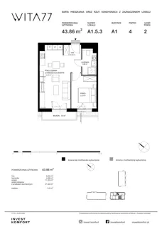 2 pokoje, mieszkanie 43,90 m², piętro 4, oferta nr WITA_A_A1.5.3, Wita 77, Gdańsk, Strzyża, ul. Wita Stwosza 77